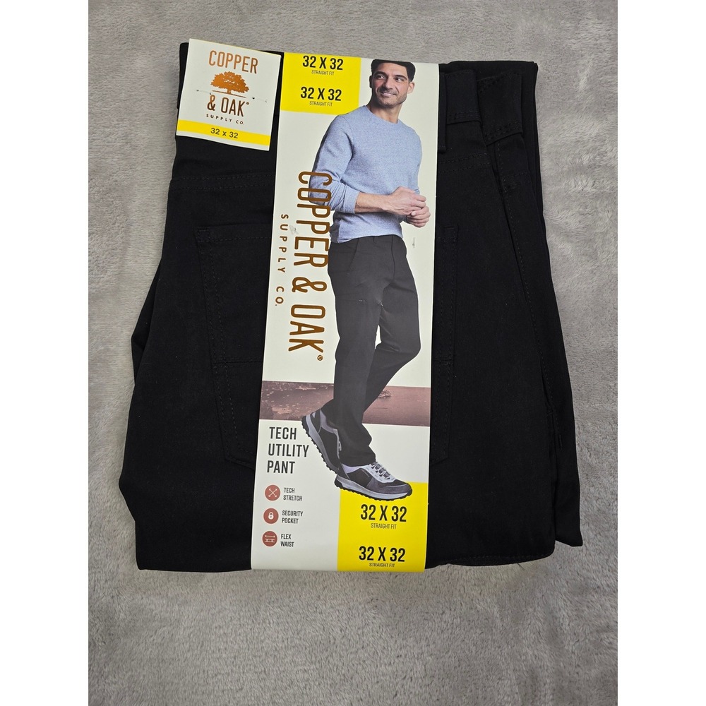 Copper & Oak Tech Utility Pant Mens 32x32 Black Straight Stretch Security Pocket